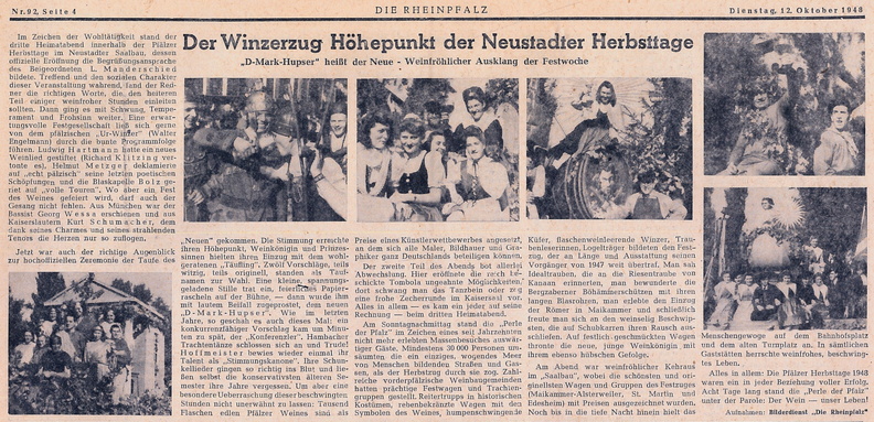 12.10.1948 Die Rheinpfalz  Winzerfestumzug